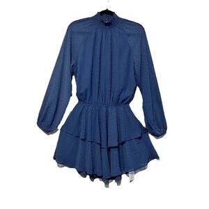 NWT Yumi Kim Class Act Swiss Dot Long Sleeve Mini Dress‎ Ruffle Mock Neck Size L